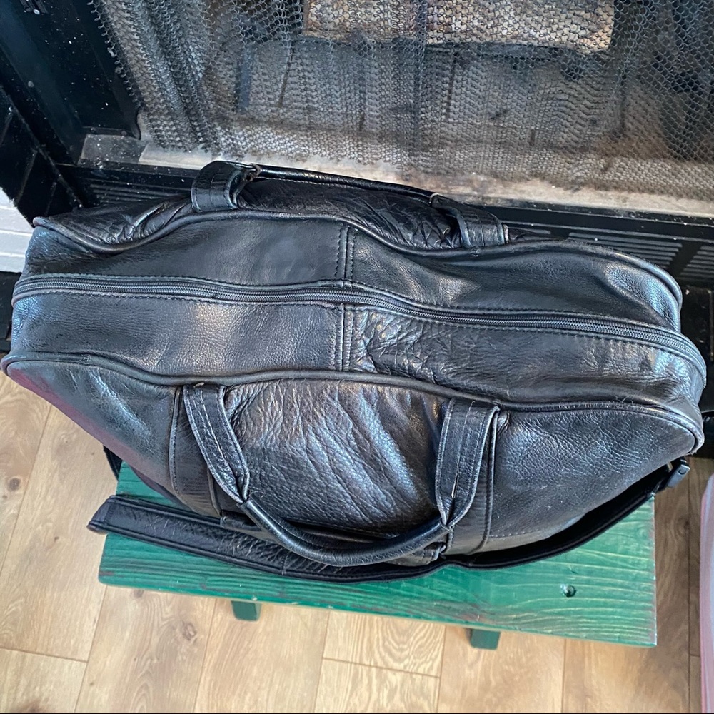 Ping Vintage Leather Duffle Bag Shoulder Golf Carry On Black 90s Weekender - Picture 8 of 12